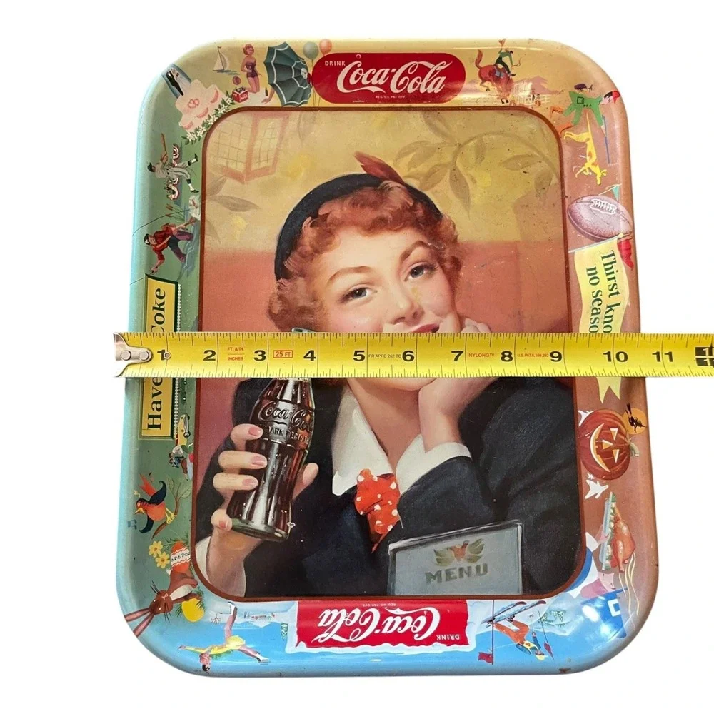 Vintage 1950s Coca-Cola Serving Tray Smiling Woman Bottle Thirst Knows No Season